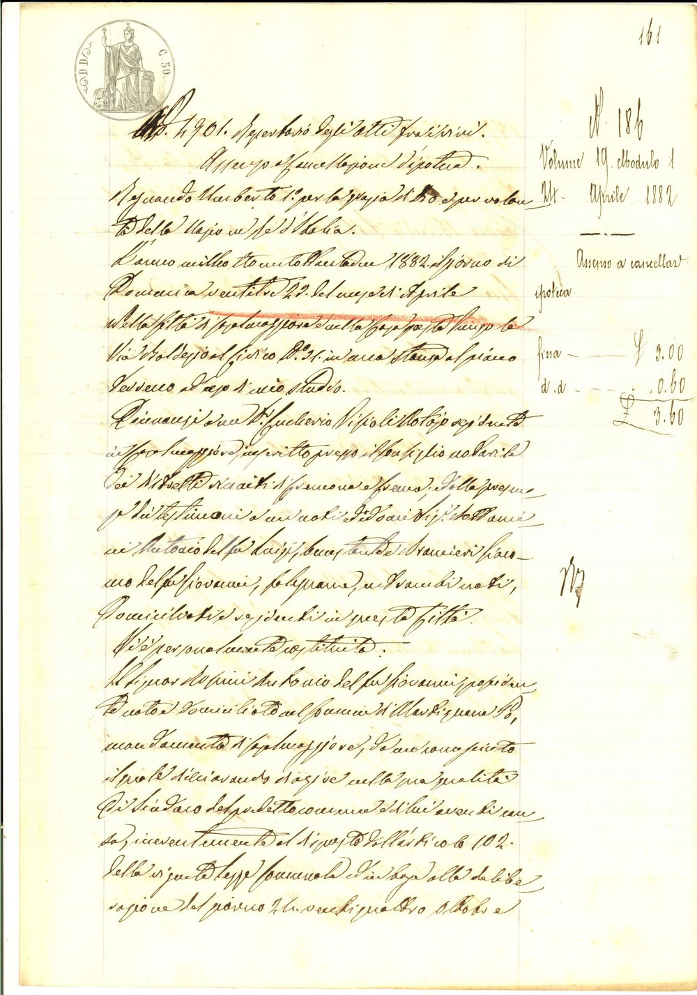 Documento originale, autentico 1882 MARTIGNANA DI PO Quietanza pro ing. Pietro BORELLA cancellazione debito 1