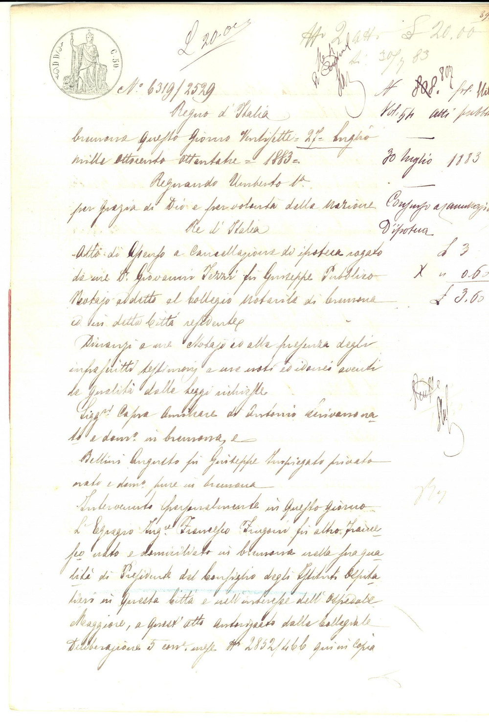 Documento originale, autentico 1883 CREMONA Accordo OSPEDALE MAGGIORE e fittavolo Giorgio SOLDI Manoscritto 1