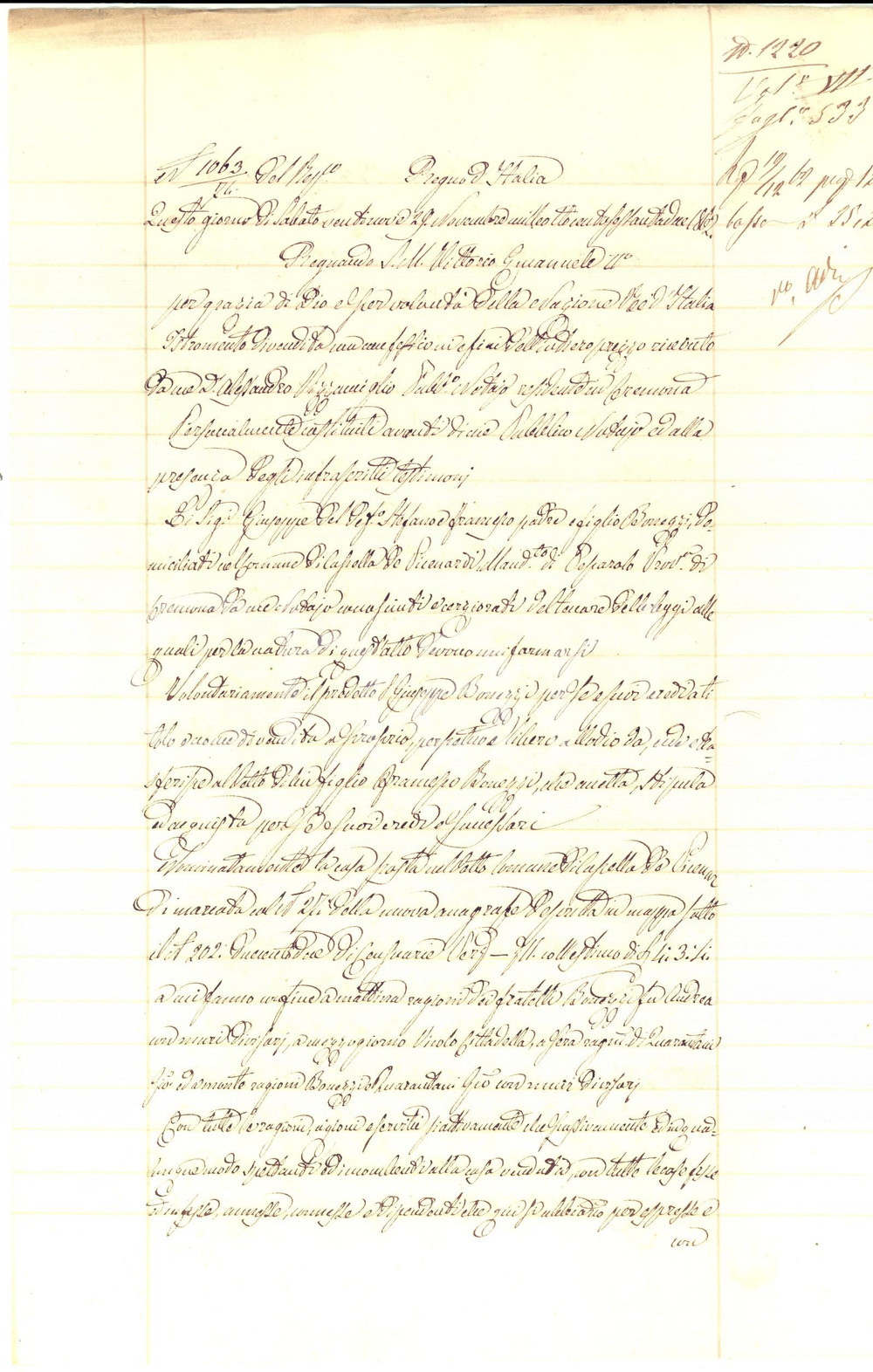 Documento originale, autentico 1862 CAPPELLA DE  PICENARDI CR Giuseppe BONEZZI dona casa al figlio Francesco 1