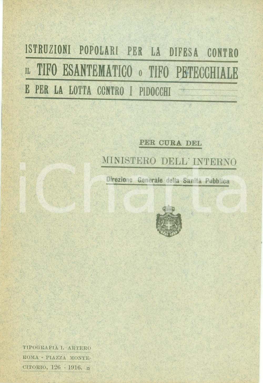 Documento originale, autentico 1916 SANITA  PUBBLICA Consigli popolari per la difesa contro i pidocchi Opuscolo 1