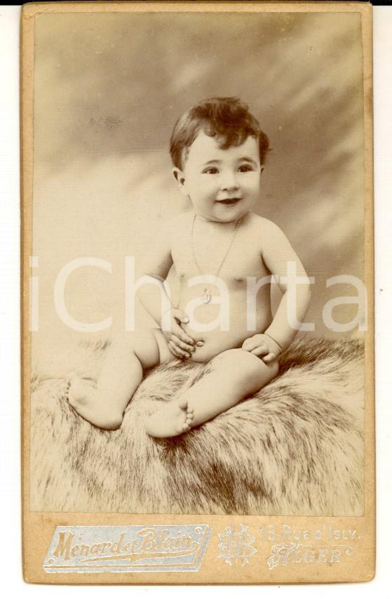 Fotografia d epoca originale 1910 ca ALGER Portrait d enfant avec mÃ©daille Photo MENARD ET BLANC CDV 1