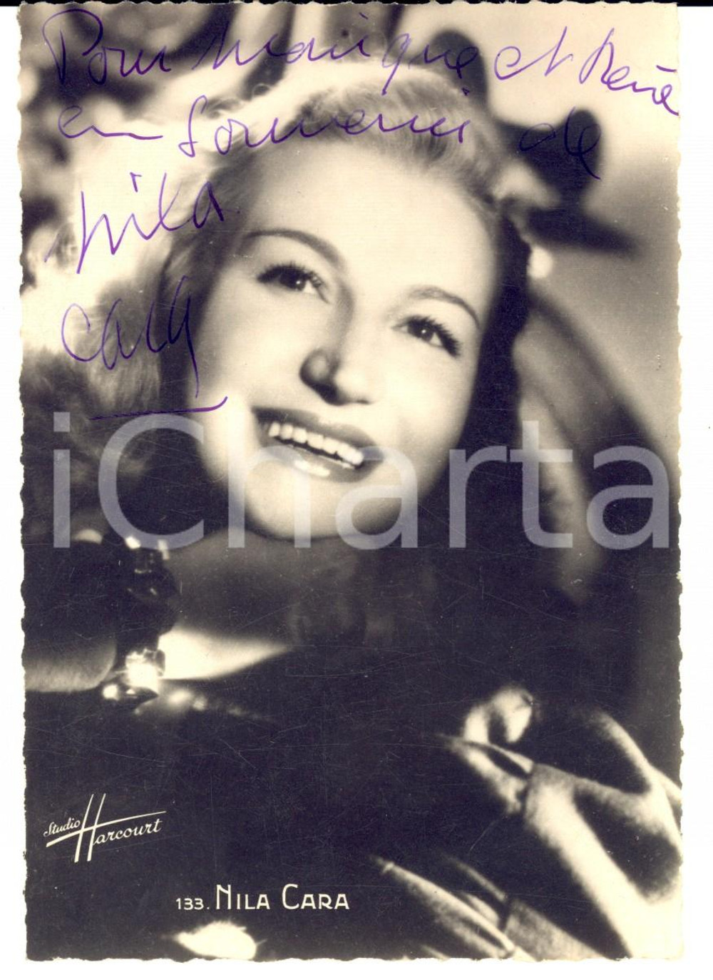 Autografo originale 1950 ca CINEMA Attrice Nila CARA Fotografia con AUTOGRAFO 1