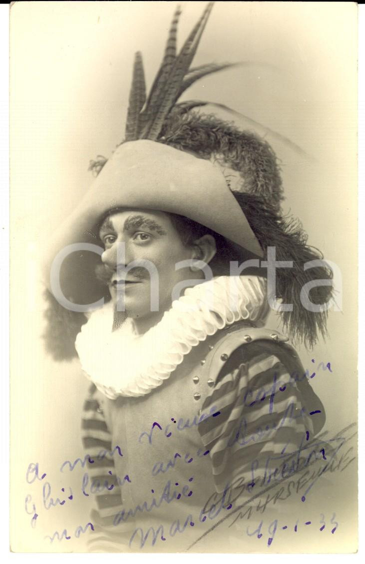 Autografo originale 1933 TEATRO Attore Marcel STREDON in costume comico Cartolina con AUTOGRAFO 1