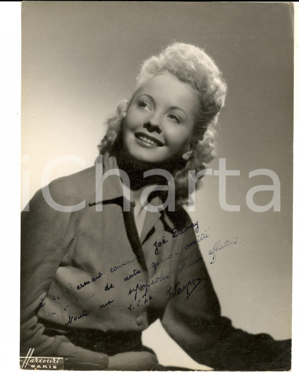 Fotografia d epoca originale 1960 ca CINEMA FRANCE Portrait d actrice Photo avec AUTOGRAPHE 18x25 HARCOURT 1