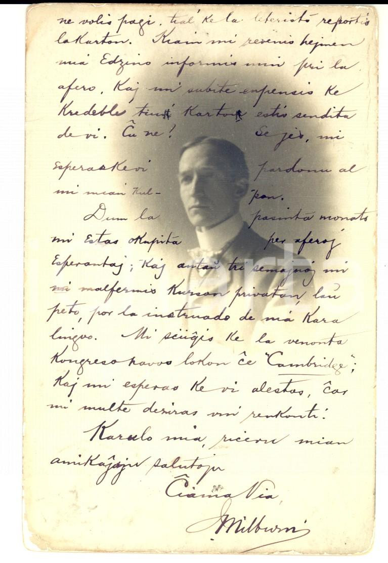 Autografo originale 1906 LONDON British Esperanto Association  Photo Joseph MILBURN postcard 1