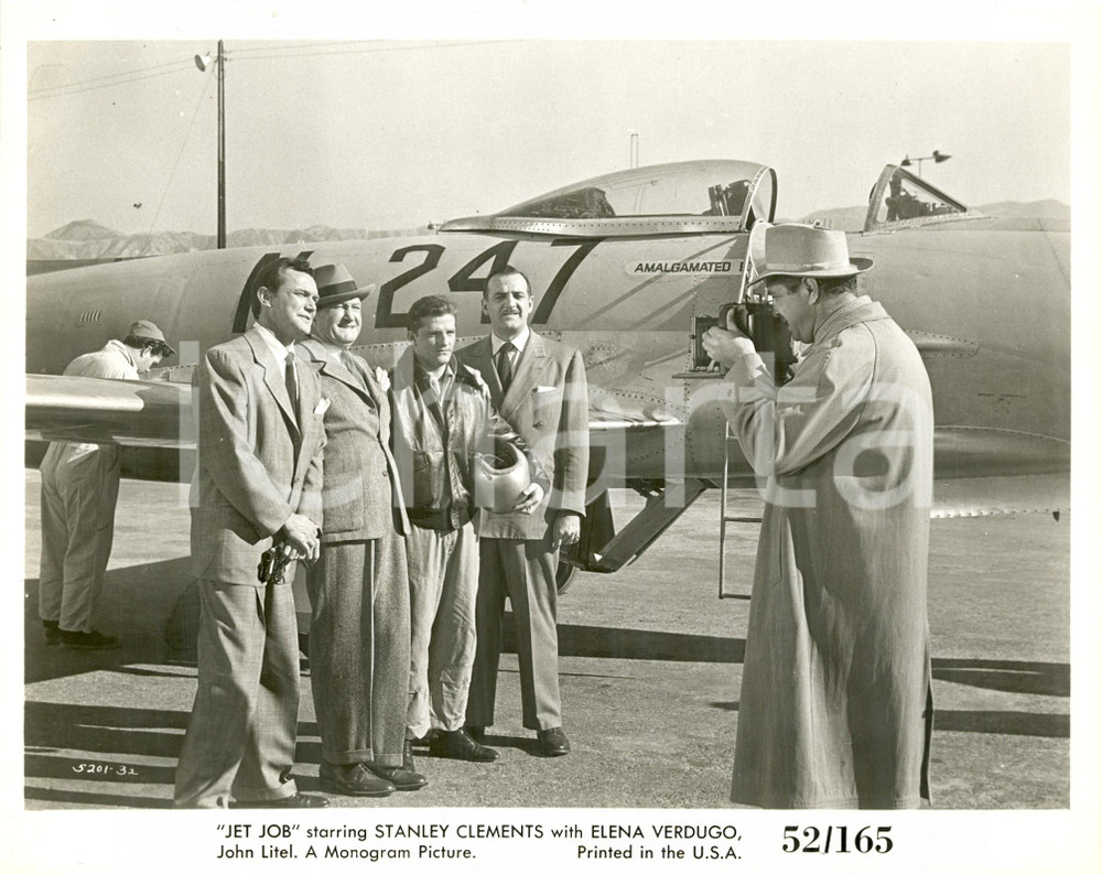 Fotografia d epoca originale 1952 JET JOB John LITEL Stanley CLEMENTS in posa con caccia Fotografia di scena 1