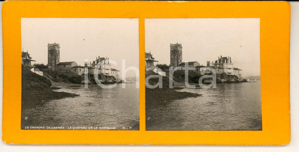 Fotografia d epoca originale 1900 Environs de CANNES FRANCE ChÃ¢teau de la Napoule Photo stÃ©rÃ©oscopique 1