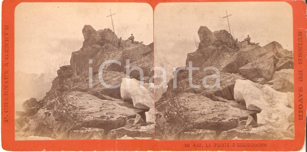 Fotografia d epoca originale 1880 ca ALPI BERNESI CH La vetta di EGGISHORN Foto stereoscopica 1