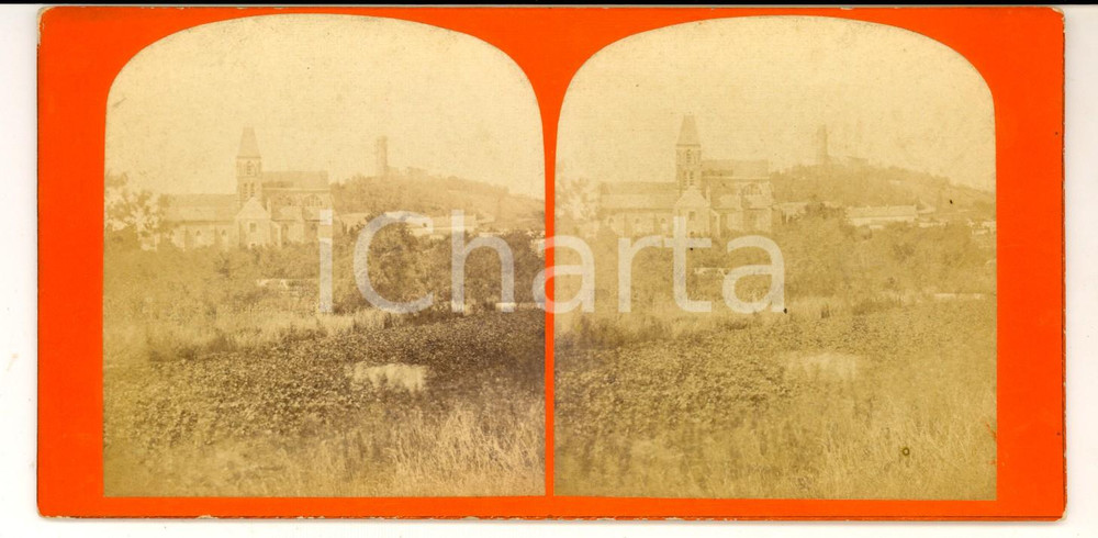 Fotografia d epoca originale 1880 MARTIGNY ? Veduta del borgo con la torre del castello Stereoscopica 1