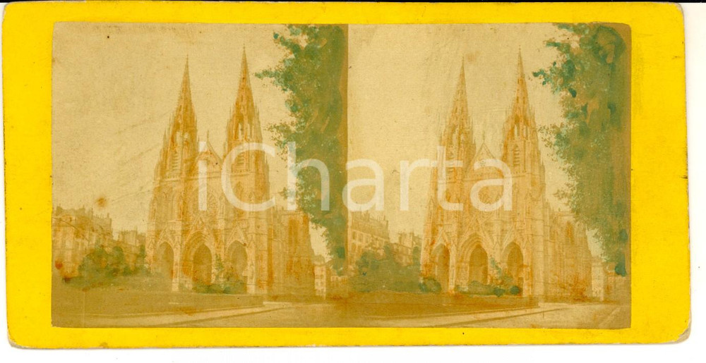 Fotografia d epoca originale 1880 PARIS Eglise de SAINTE CLOTILDE Photo stÃ©rÃ©oscopique 18x9 cm 1