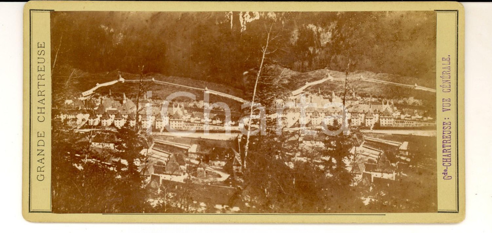 Fotografia d epoca originale 1880 GRANDE CHARTREUSE Une vue gÃ©nÃ©rale Photo stÃ©rÃ©oscopique 18x19 1