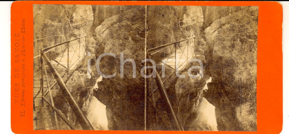 Fotografia d epoca originale 1880 Vues de SAVOIE Un chemin de montagne Photo E. DEMAN stÃ©rÃ©oscopique 18x9 1