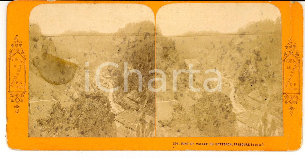 1880 FRIBOURG (SUISSE) Pont et vallée du COTTERON *Photo stéréoscopique 18x9