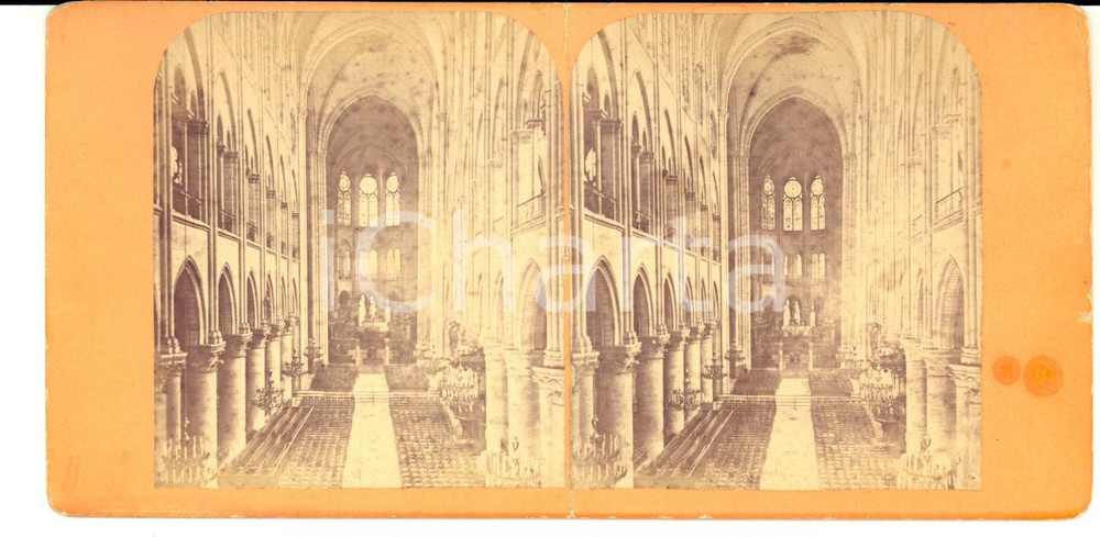 Fotografia d epoca originale 1880 PARIS IntÃ©rieur Ã©glise de NOTRE DAME Photo stÃ©rÃ©oscopique 18x9 cm 1