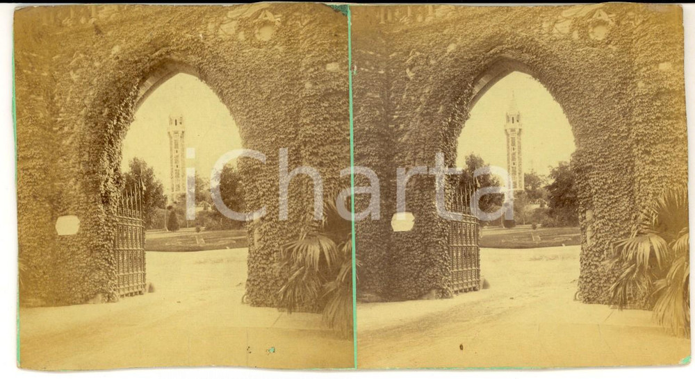 Fotografia d epoca originale 1880 BOSTON MA, USA Gateway of FORREST HILLS cemetery Photo FOLSOM 1