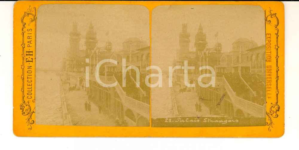Fotografia d epoca originale 1900 PARIS Expo Universelle  Palais Ã©trangers Photo stÃ©rÃ©oscopique 18x9 cm 1