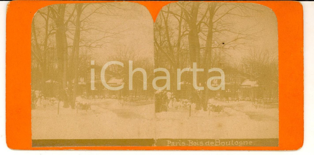 Fotografia d epoca originale 1900 PARIS Bois de Boulogne  Chalet du Grand Lac Photo stéréoscopique 18x9 cm 1
