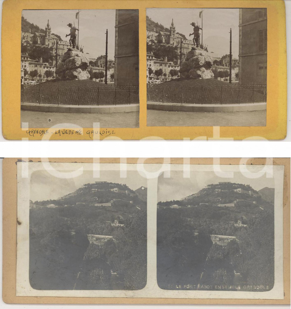 Fotografia d epoca originale 1880 GRENOBLE Vedette gauloise  Fort RABOT Photo stÃ©rÃ©oscopique 18x9 cm 1