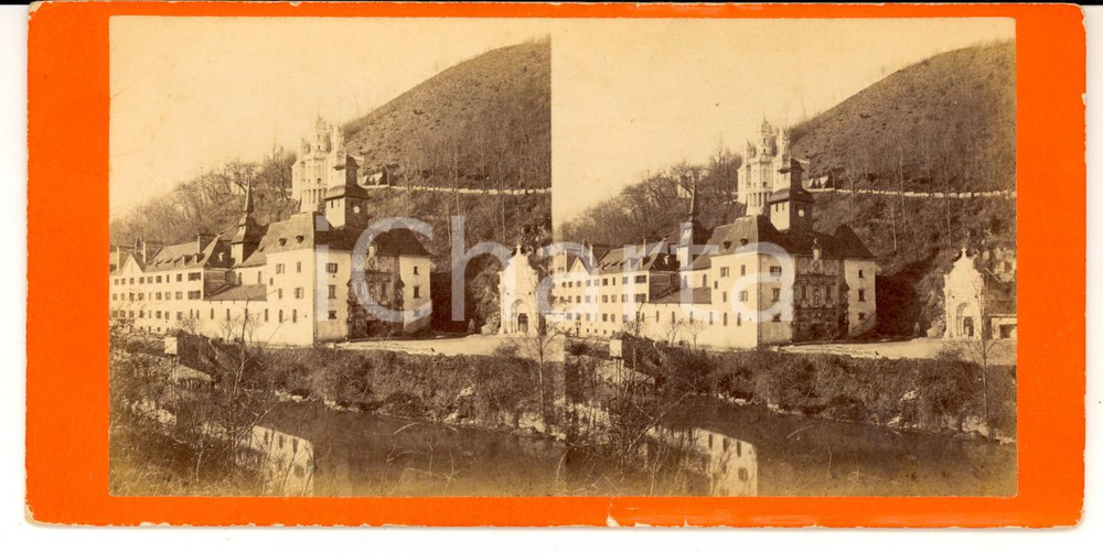 Fotografia d epoca originale 1880 FRANCE ? Vue panoramique avec chateau Photo stÃ©rÃ©oscopique 18x9 cm 1