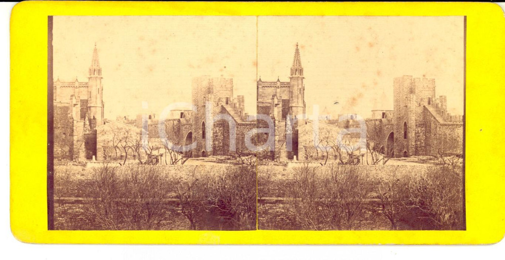Fotografia d epoca originale 1880 CARCASSONNE F Vue avec la basilique Photo stÃ©rÃ©oscopique 18x9 cm 1