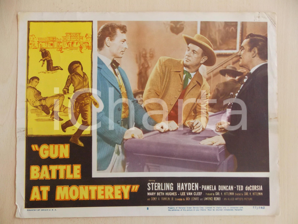 Oggetto da collezione cartaceo 1957 GUN BATTLE AT MONTEREY Sterling HAYDEN Lee VAN CLEEF Manifestino LOBBY CARD 1