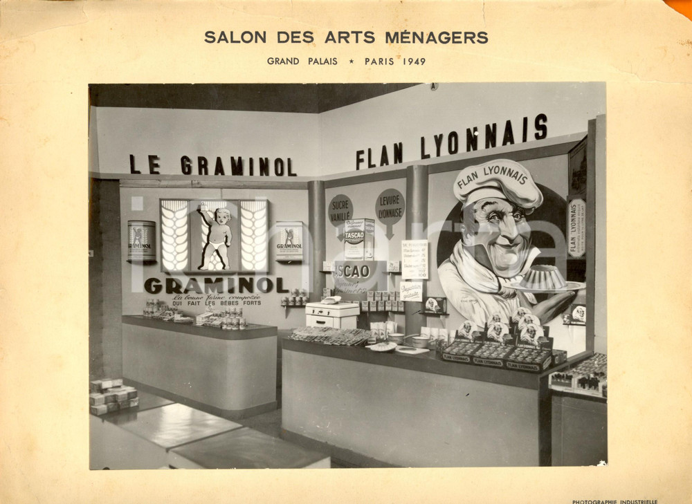 Fotografia d epoca originale 1949 PARIS Salon des Arts MÃ©nagers Espositore budino GRAMINOL Foto DANNEGGIATA 1