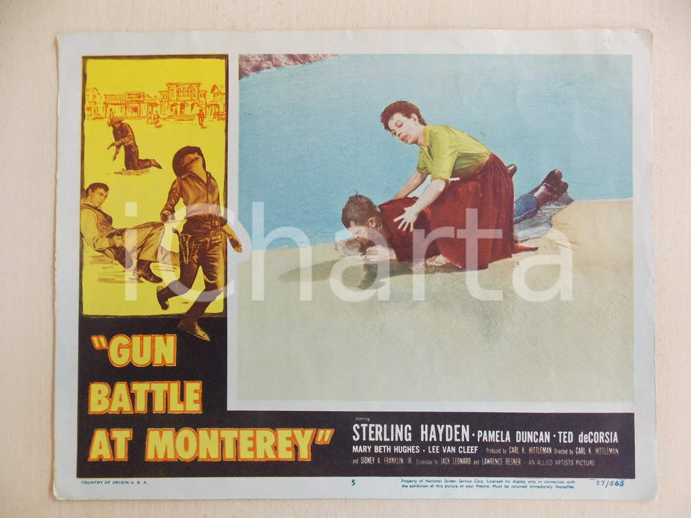 Oggetto da collezione cartaceo 1957 GUN BATTLE AT MONTEREY Pamela DUNCAN soccorre naufrago Manifestino 1