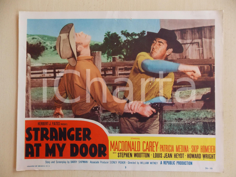 Oggetto da collezione cartaceo 1956 STRANGER AT MY DOOR Rissa tra Macdonald CAREY Skip HOMEIER Manifestino 1