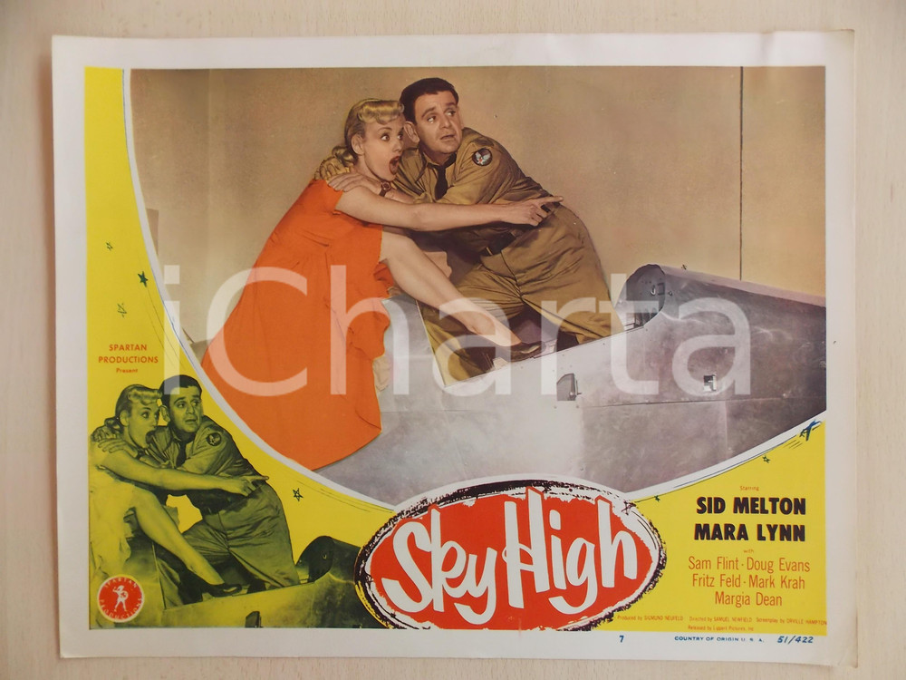 Oggetto da collezione cartaceo 1951 SKY HIGH Sid MELTON e Mara LYNN su aereo militare LOBBY CARD Manifestino 1