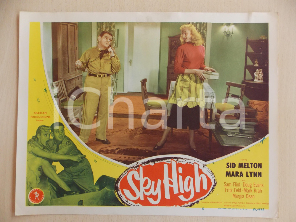 Oggetto da collezione cartaceo 1951 SKY HIGH Mara LYNN Sid MELTON at the phone LOBBY CARD Manifestino 1