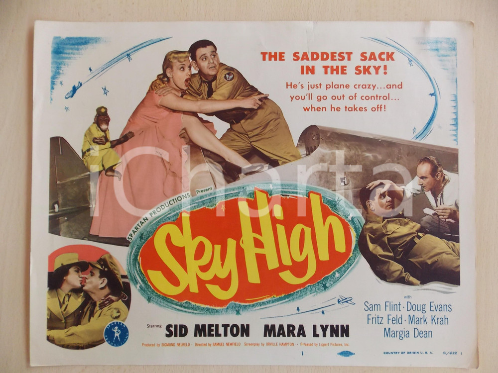 1951 SKY HIGH Sid MELTON Mara LYNN with monkey soldier LOBBY CARD *Manifestino