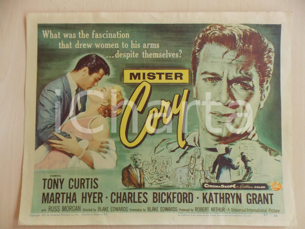 Oggetto da collezione cartaceo 1957 MISTER CORY Tony CURTIS Martha HYER Blake EDWARDS Manifestino LOBBY CARD 1
