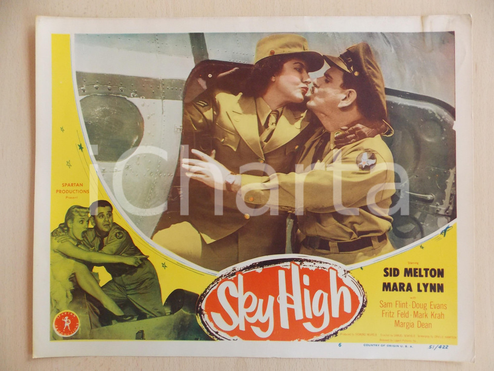 Oggetto da collezione cartaceo 1951 SKY HIGH Sid MELTON Margia DEAN Bacio su aereo LOBBY CARD Manifestino 1