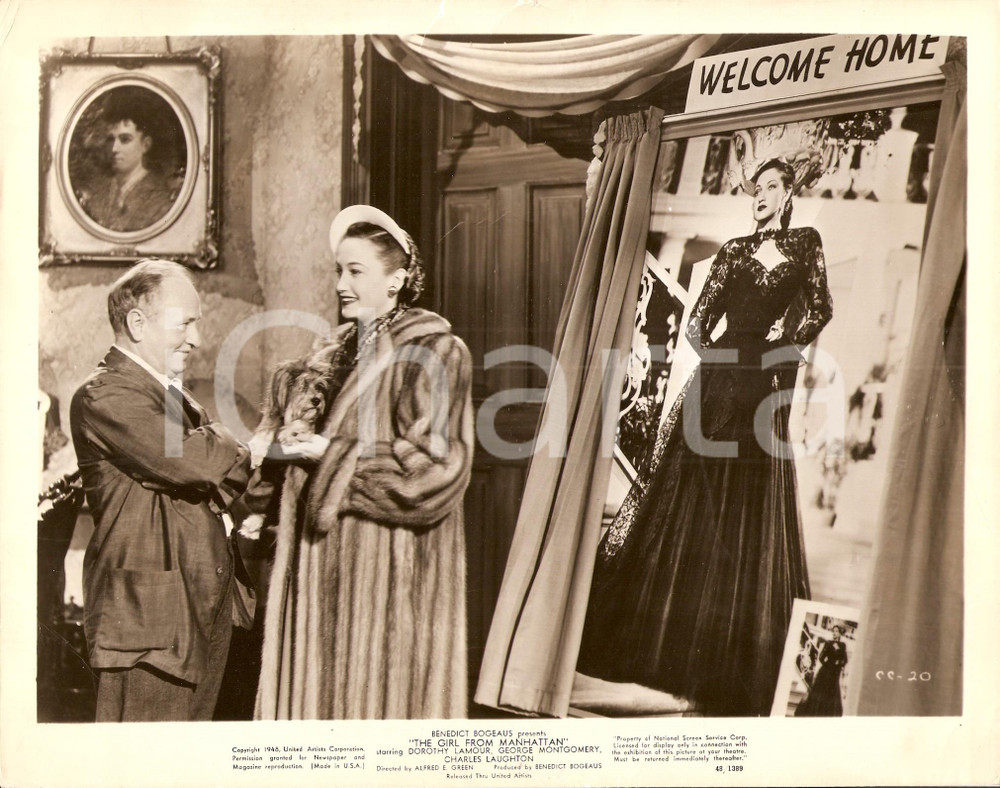 Fotografia d epoca originale 1948 GIRL FROM MANHATTAN Ernest TRUEX guarda Dorothy LAMOUR in pelliccia Foto 1