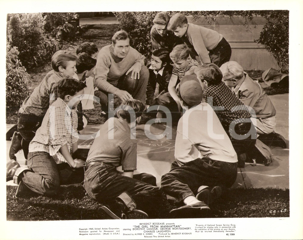 Fotografia d epoca originale 1948 GIRL FROM MANHATTAN George MONTGOMERY disegna schemi di baseball Foto 1