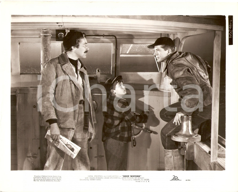 Fotografia d epoca originale 1948 DEEP WATERS Dana ANDREWS Cesar ROMERO Dean STOCKWELL su peschereccio Foto 1