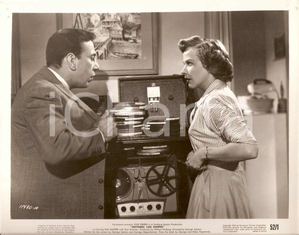 Fotografia d epoca originale 1952 ANYTHING CAN HAPPEN JosÃ© FERRER e Kim HUNTER al magnetofono Foto scena 1