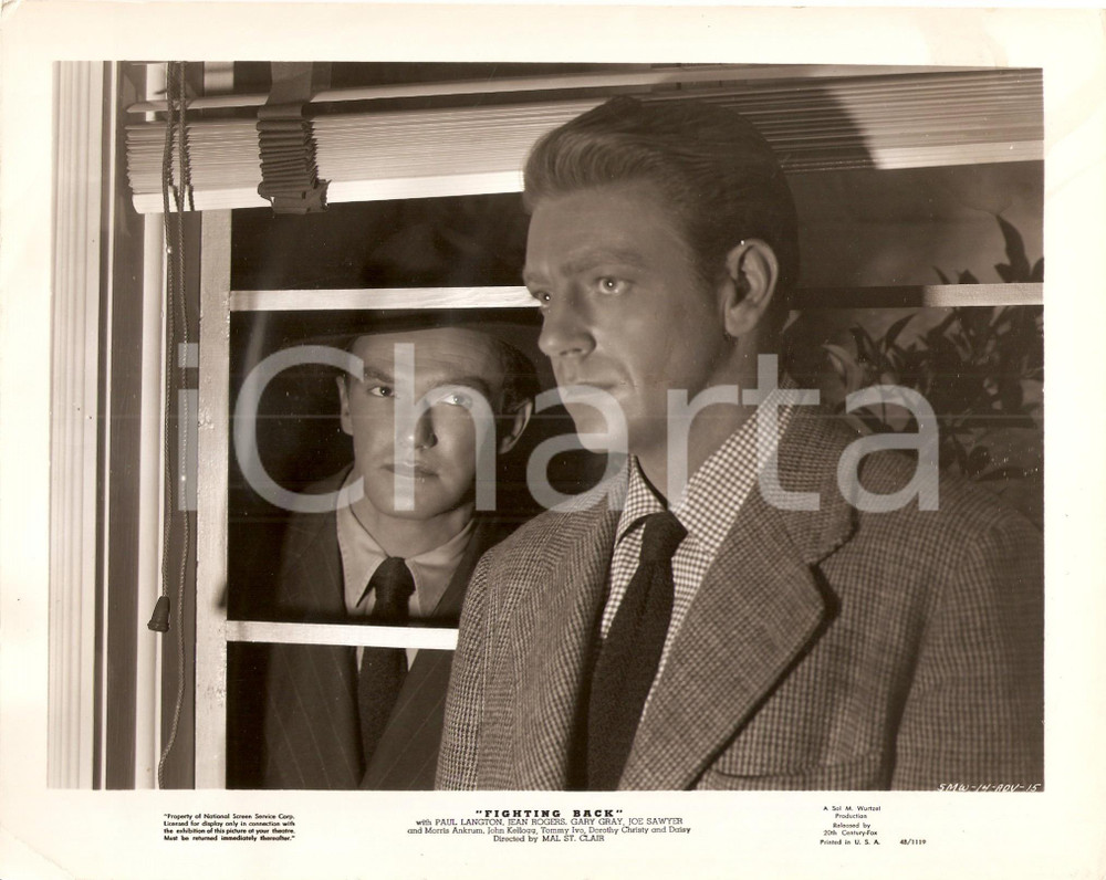 Fotografia d epoca originale 1948 FIGHTING BACK John KELLOGG spia Paul LANGTON dietro finestra Foto di scena 1