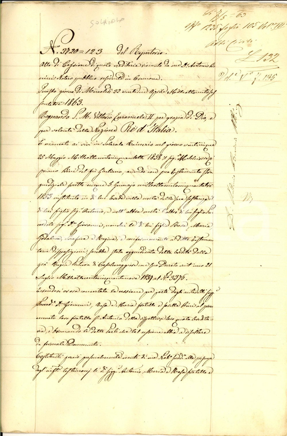 Documento originale, autentico 1863 SOLAROLO RAINERIO Rosa e Maria BINI cedono quote ereditarie al fratello 1