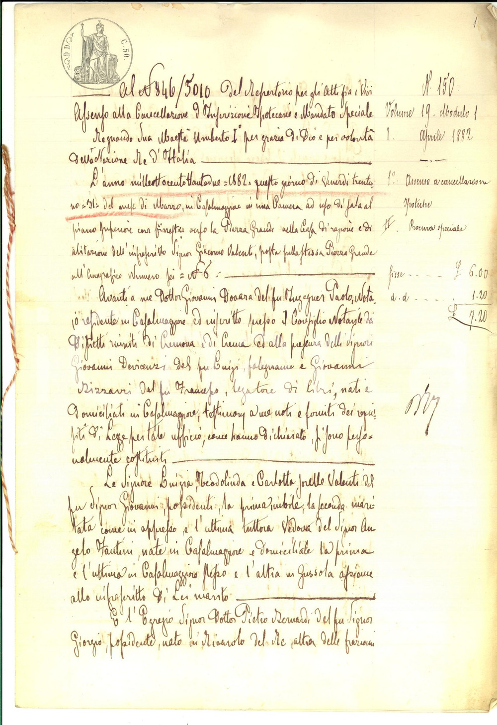 Documento originale, autentico 1882 CASALMAGGIORE CR Quietanza delle sorelle VALENTI fu Giovanni ai debitori 1