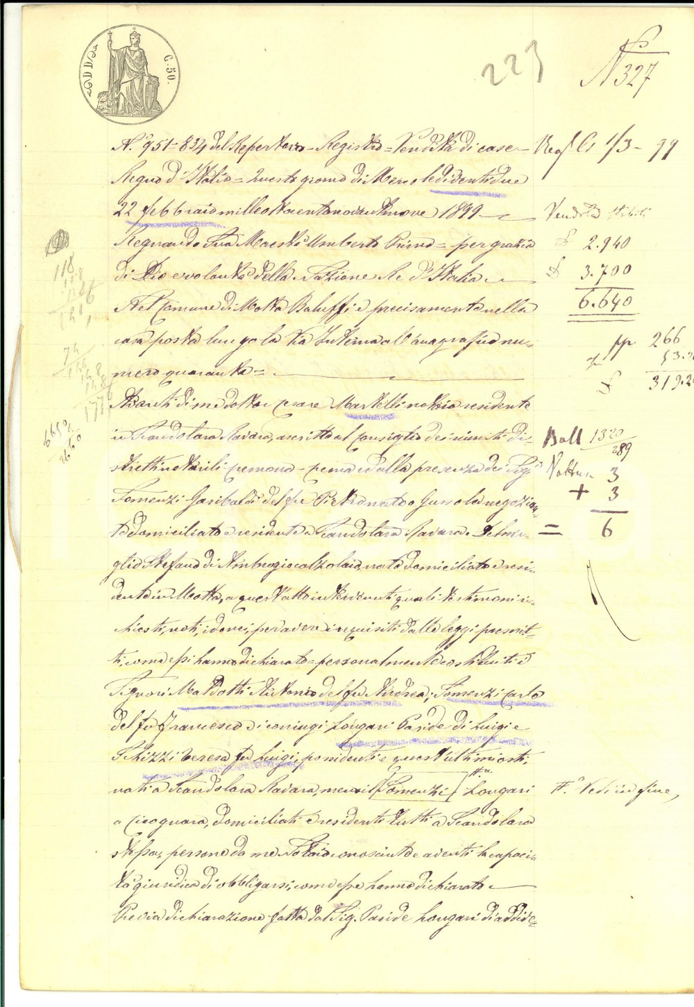 Documento originale, autentico 1899 SCANDOLARA RAVARA Vendita casa a Teresa SCHIZZI pro minorenne Ida CASALI 1