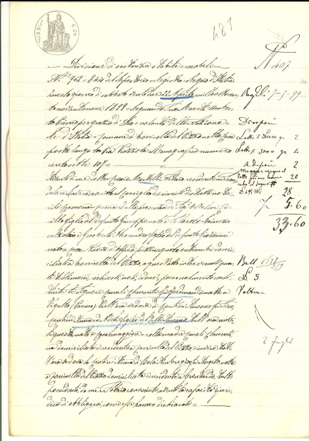 Documento originale, autentico 1899 TORRICELLA DEL PIZZO CR Divisione ereditaria beni defunto Ausano CONTINI 1