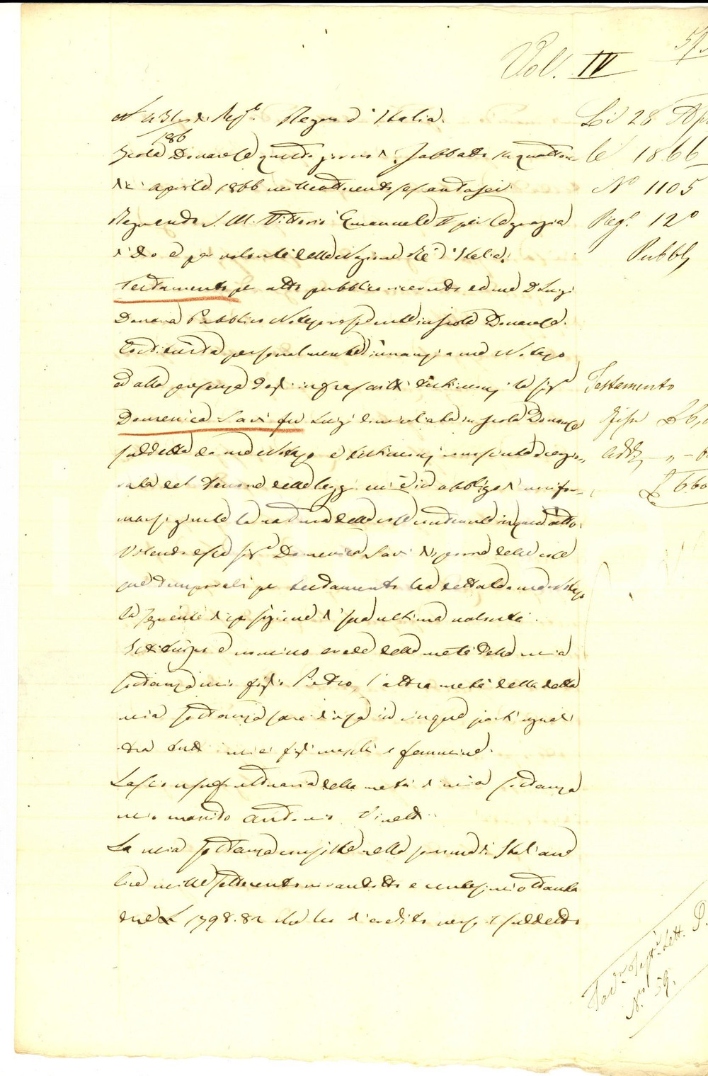 Documento originale, autentico 1866 ISOLA DOVARESE CR Testamento di Domenica SAVI a favore dei figli 1