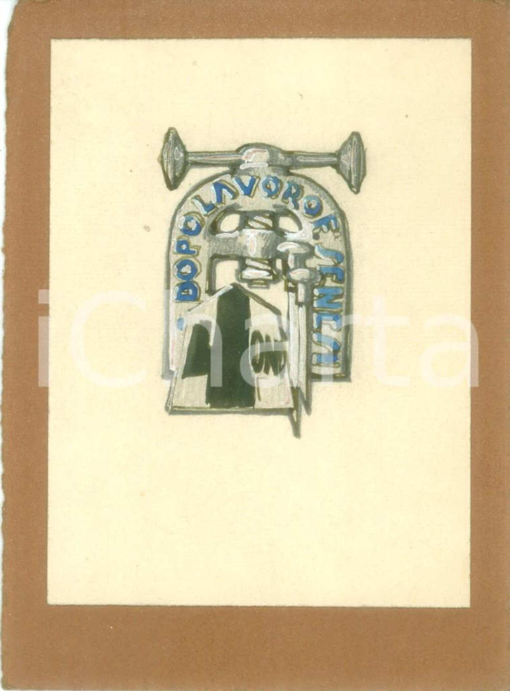 Stampa, bozzetto originale 1935 MILANO O.N.D. Dopolavoro SENESI Bozzetto DISEGNATO A MANO per medaglia 1