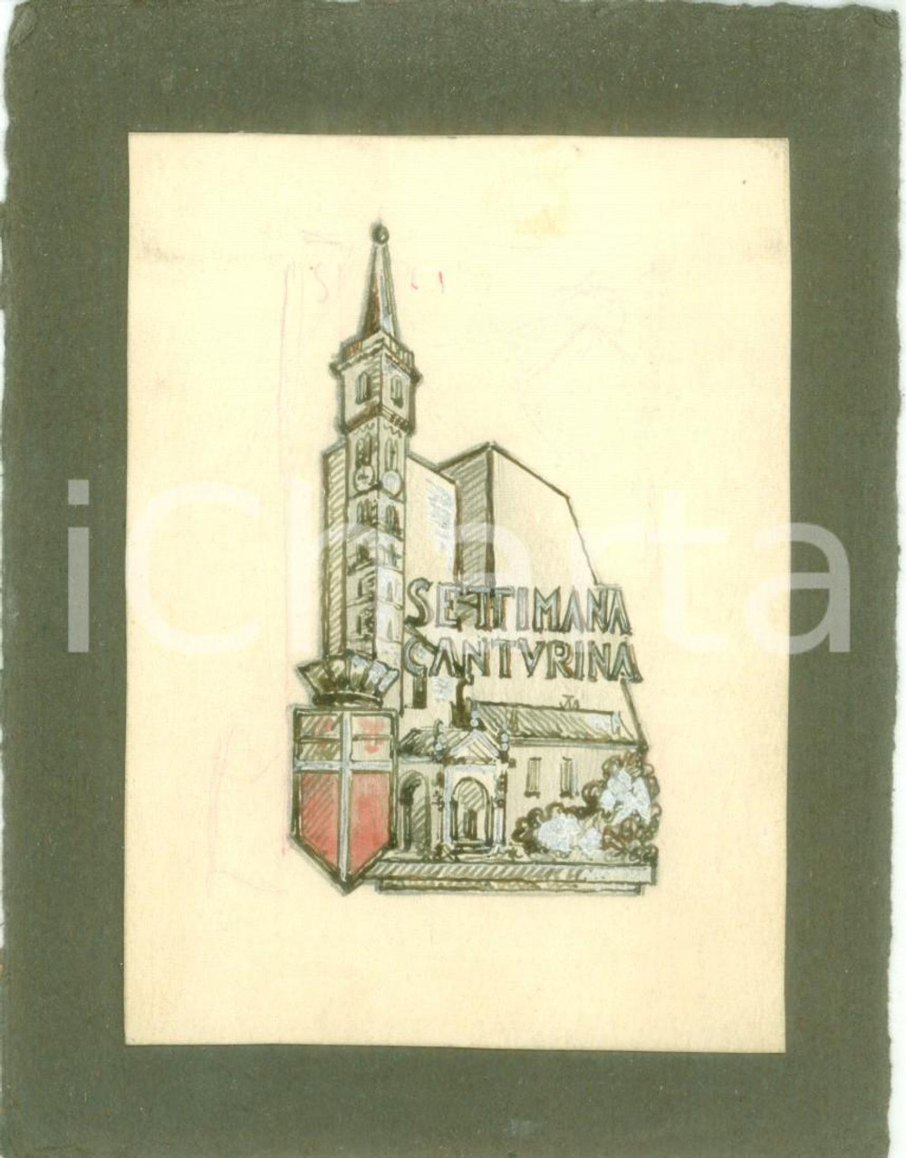 Stampa, bozzetto originale 1935 ca CANTU  CO Settimana Canturina Bozzetto DISEGNATO A MANO per medaglia 1