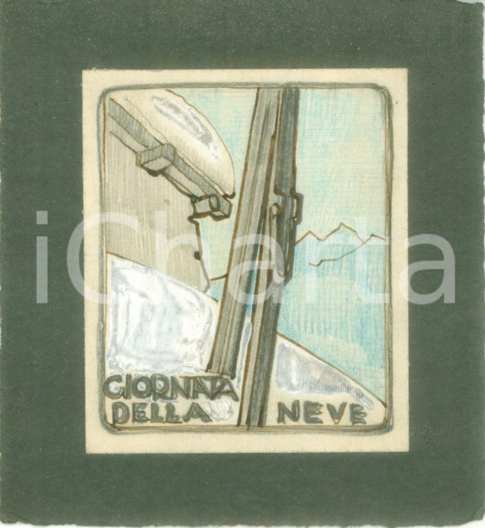 1935 ca MILANO O.N.D. Giornata della Neve Bozzetto DISEGNATO A MANO per medaglia