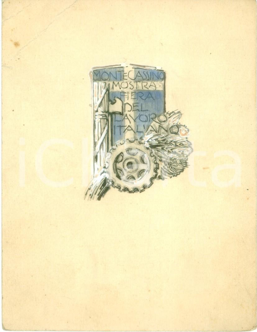 Stampa, bozzetto originale 1929 MONTECASSINO Mostra Lavoro Italiano Bozzetto DISEGNATO A MANO per medaglia 1
