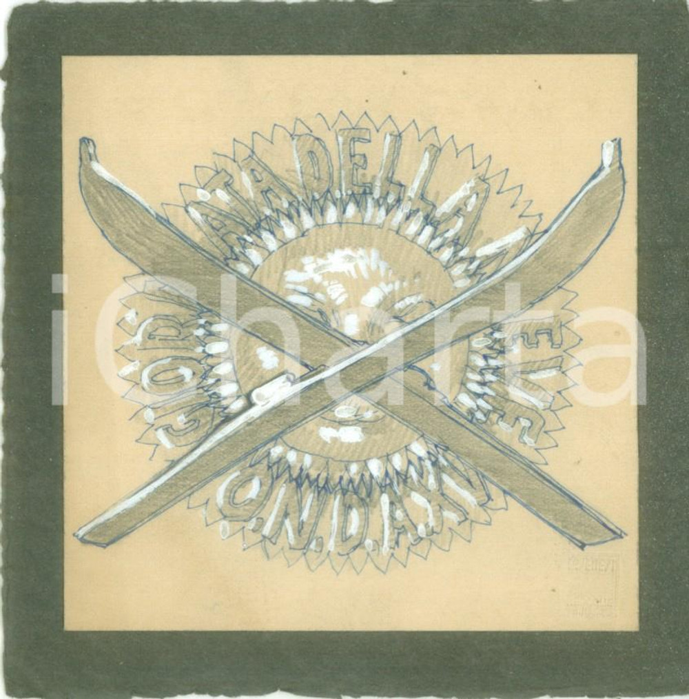 Stampa, bozzetto originale 1937 MILANO O.N.D. Giornata della Neve Bozzetto DISEGNATO A MANO per medaglia 1