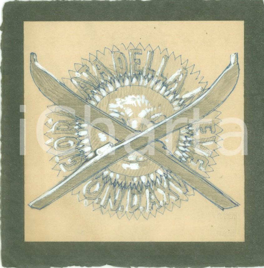 Stampa, bozzetto originale 1937 MILANO O.N.D. Giornata della Neve Bozzetto DISEGNATO A MANO per medaglia 1