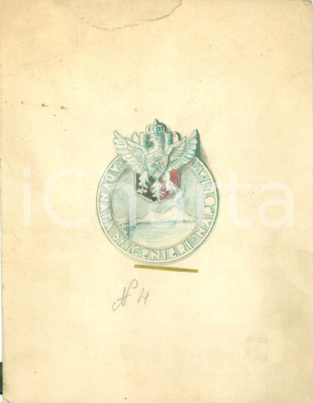 Stampa, bozzetto originale 1937 NAPOLI O.N.D. Adunata dei Genieri Bozzetto DISEGNATO A MANO per medaglia 1